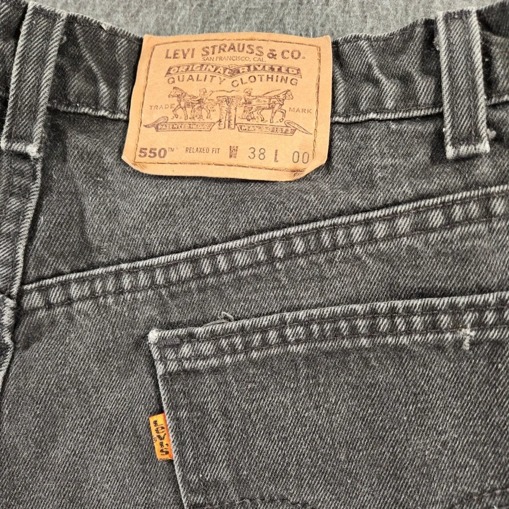 Vintage Levi's 550 Relaxed Fit Denim Shorts Mens 38 Black Orange Tab USA Made